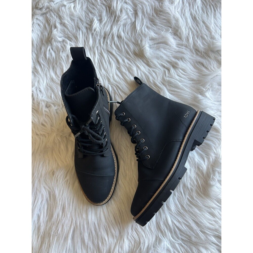 TOMS Alaya Combat Boots Women's Size 7 Black Nubuck Lace Up Mid Calf Boots